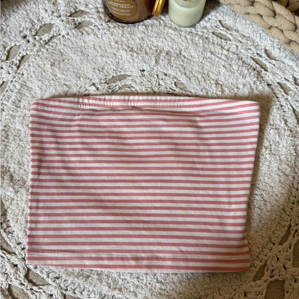 Pink and White Striped Women's Tube Top